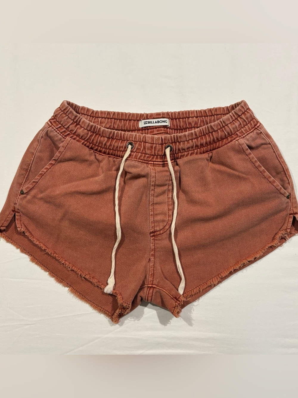 Billabong Women's Rusty Orange Frayed Hem Drawstring Shorts